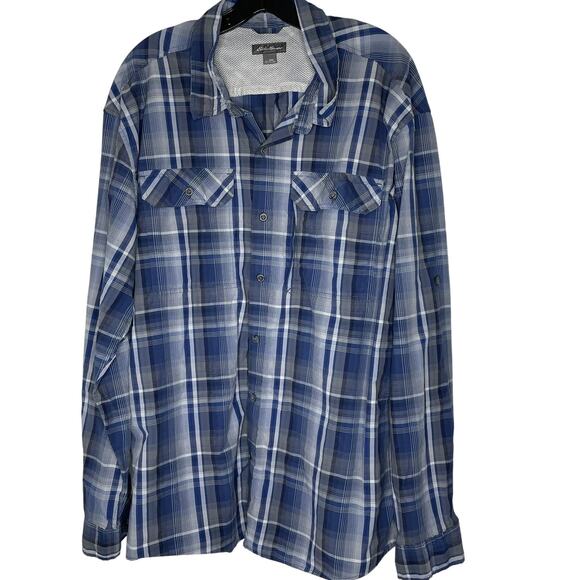 Eddie Bauer Shirt Mens 2XL Blue Plaid Long Sleeve Button Up Outdoor Lightweight - Picture 1 of 7